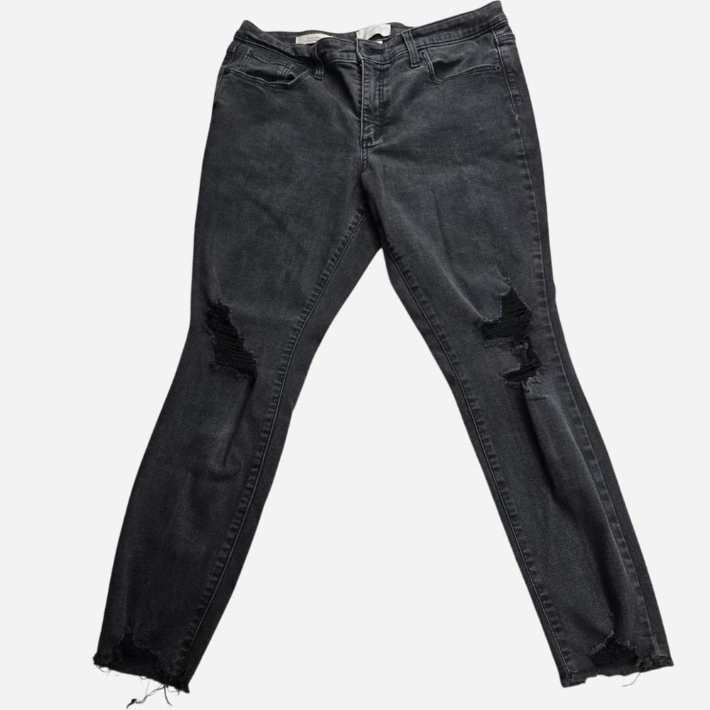 Universal Thread Womens‎ Mid Rise Skinny Jeans Black Distressed Raw Hem 12/31S